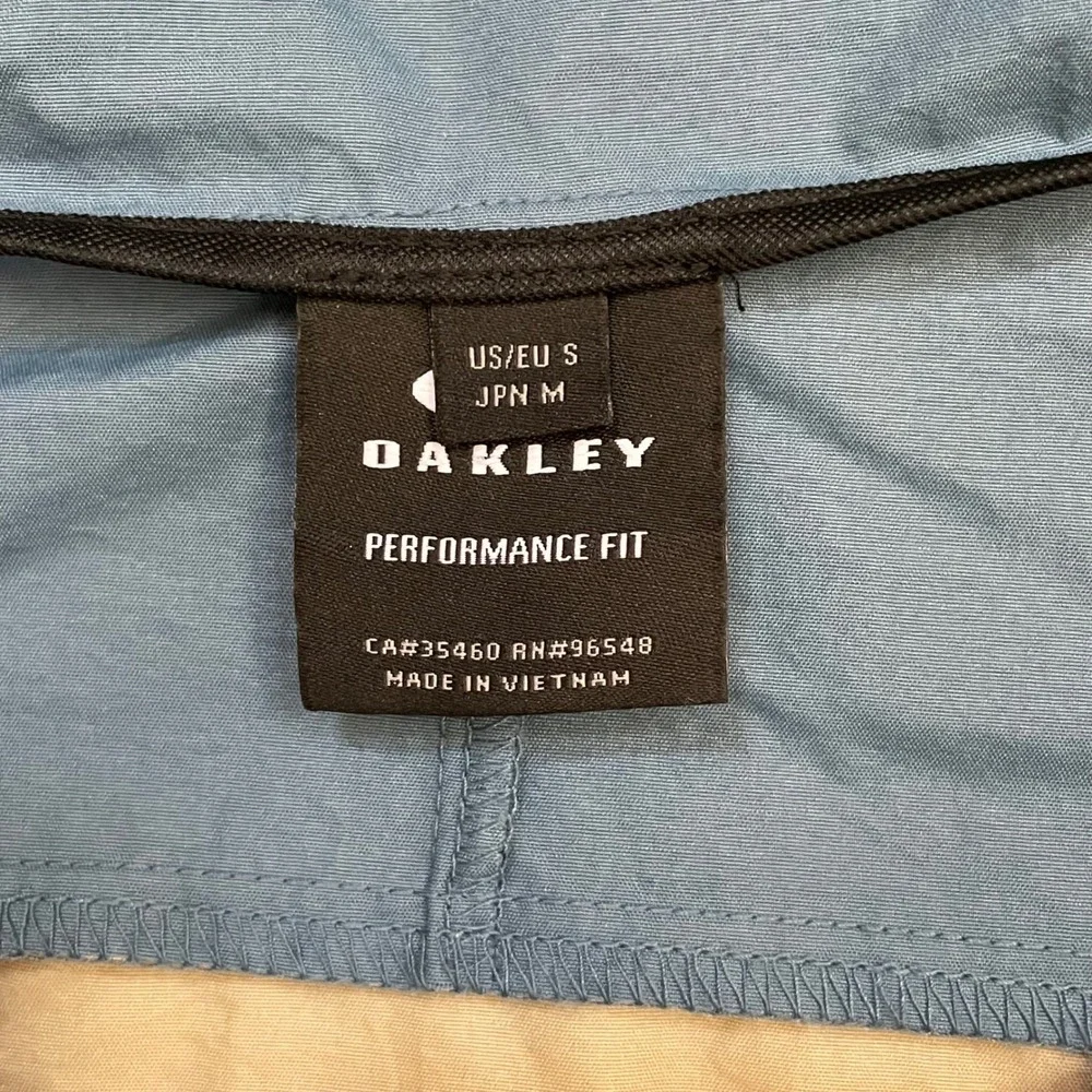 Oakley Mens Performance Fit Half Zip‎ Windbreaker Hooded Jacket Navy Tan Small